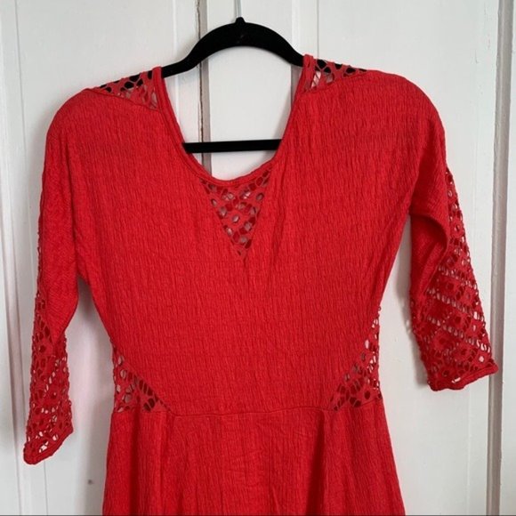 Free People Red To The Point Crochet Skater Mini Dress - Picture 4 of 8